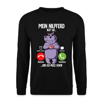 Mein Nilpferd Ruft An - Unisex Pullover - Schwarz - Vorne - Alina (178cm) & Michal (187cm)