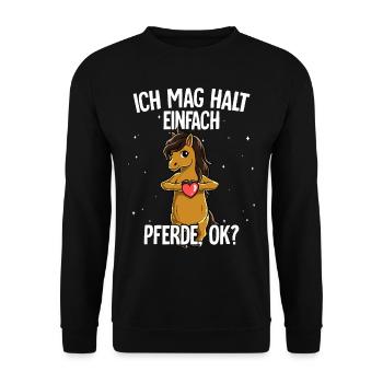 Ich mag halt einfach Pferde - Unisex Pullover - Schwarz - Vorne - Alina (178cm) & Michal (187cm)