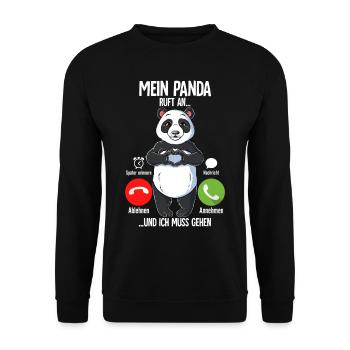 Mein Panda Ruft An - Unisex Pullover - Schwarz - Vorne - Alina (178cm) & Michal (187cm)