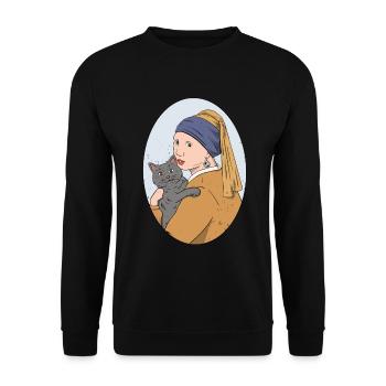 Art History Visual Arts Vermeer Girl Cat - Unisex Sweatshirt - black - Front - Alina (178cm) & Michal (187cm)