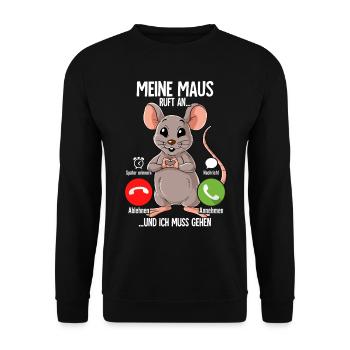 Mein Maus Ruft An - Unisex Pullover - Schwarz - Vorne - Alina (178cm) & Michal (187cm)