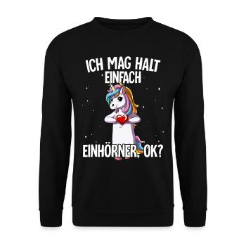 Ich mag halt einfach Einhörner - Unisex Pullover - Schwarz - Vorne - Alina (178cm) & Michal (187cm)
