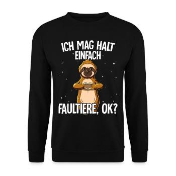 Ich mag halt einfach Faultiere - Unisex Pullover - Schwarz - Vorne - Alina (178cm) & Michal (187cm)