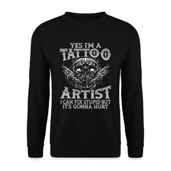 Schädel-tattoo-design Für Tattoo-studio - Unisex Pullover - Schwarz - Vorne - Alina (178cm) & Michal (187cm)
