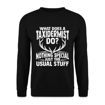 Präparator Design zum Ausstopfen von Tieren - Unisex Pullover - Schwarz - Vorne - Alina (178cm) & Michal (187cm)