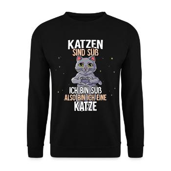 Katzen Sind Süß Katze - Unisex Pullover - Schwarz - Vorne - Alina (178cm) & Michal (187cm)