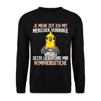 Nymphensittich - Unisex Pullover - Schwarz - Vorne - Alina (178cm) & Michal (187cm)