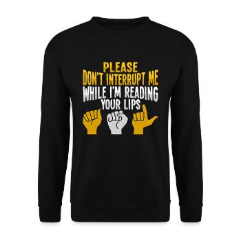 ASL Handgesten Gehörlose Schwerhörigkeit Awareness - Unisex Pullover - Schwarz - Vorne - Alina (178cm) & Michal (187cm)