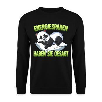 Energiesparen Haben Sie Gesagt Panda - Unisex Pullover - Schwarz - Vorne - Alina (178cm) & Michal (187cm)