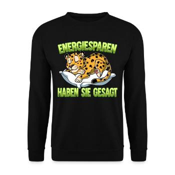 Energiesparen Haben Sie Gesagt Leopard - Unisex Pullover - Schwarz - Vorne - Alina (178cm) & Michal (187cm)