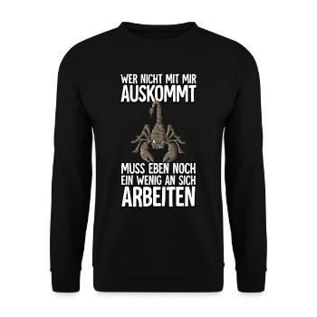 Skorpion Wer Nicht Mit Mir Auskommt - Unisex Pullover - Schwarz - Vorne - Alina (178cm) & Michal (187cm)