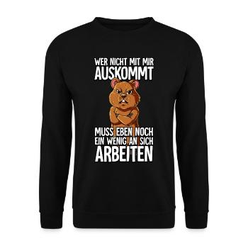 Quokka Wer Nicht Mit Mir Auskommt - Unisex Pullover - Schwarz - Vorne - Alina (178cm) & Michal (187cm)