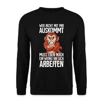 Affe Wer Nicht Mit Mir Auskommt - Unisex Pullover - Schwarz - Vorne - Alina (178cm) & Michal (187cm)