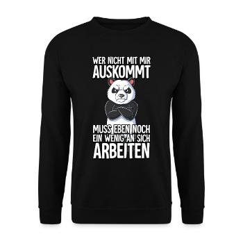 Panda Wer Nicht Mit Mir Auskommt - Unisex Pullover - Schwarz - Vorne - Alina (178cm) & Michal (187cm)