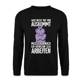 Nilpferd Wer Nicht Mit Mir Auskommt - Unisex Pullover - Schwarz - Vorne - Alina (178cm) & Michal (187cm)