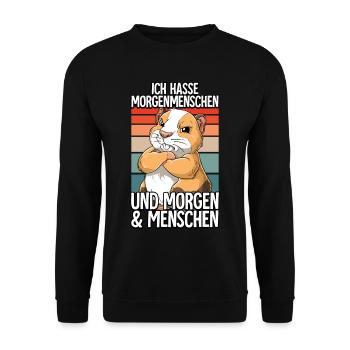 Ich Hasse Morgenmenschen Meerschweinchen - Unisex Pullover - Schwarz - Vorne - Alina (178cm) & Michal (187cm)