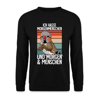 Ich Hasse Morgenmenschen Zebrafinken - Unisex Pullover - Schwarz - Vorne - Alina (178cm) & Michal (187cm)