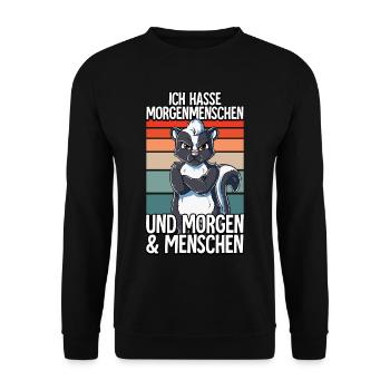 Ich Hasse Morgenmenschen Stinktier - Unisex Pullover - Schwarz - Vorne - Alina (178cm) & Michal (187cm)