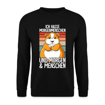 Ich Hasse Morgenmenschen Hamster - Unisex Pullover - Schwarz - Vorne - Alina (178cm) & Michal (187cm)