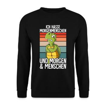 Ich Hasse Morgenmenschen Schildkröte - Unisex Pullover - Schwarz - Vorne - Alina (178cm) & Michal (187cm)