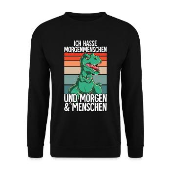 Ich Hasse Morgenmenschen T-rex - Unisex Pullover - Schwarz - Vorne - Alina (178cm) & Michal (187cm)
