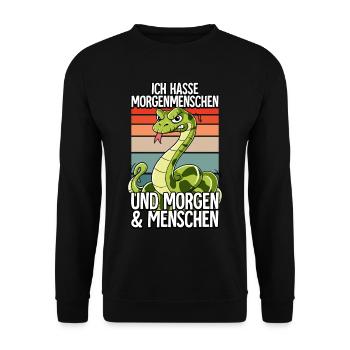 Ich Hasse Morgenmenschen Schlange - Unisex Pullover - Schwarz - Vorne - Alina (178cm) & Michal (187cm)