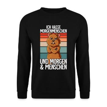 Ich Hasse Morgenmenschen Quokka - Unisex Pullover - Schwarz - Vorne - Alina (178cm) & Michal (187cm)