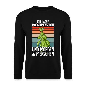 Ich Hasse Morgenmenschen Wandelndes Blatt - Unisex Pullover - Schwarz - Vorne - Alina (178cm) & Michal (187cm)