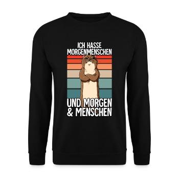 Ich Hasse Morgenmenschen Otter - Unisex Pullover - Schwarz - Vorne - Alina (178cm) & Michal (187cm)