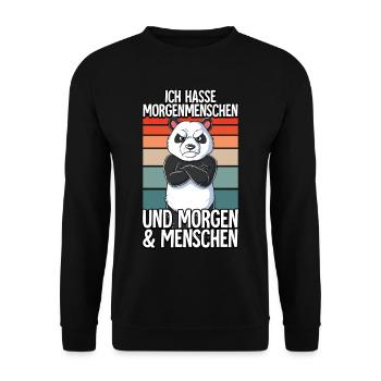 Ich Hasse Morgenmenschen Panda - Unisex Pullover - Schwarz - Vorne - Alina (178cm) & Michal (187cm)