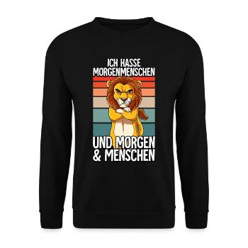 Ich Hasse Morgenmenschen Löwe - Unisex Pullover - Schwarz - Vorne - Alina (178cm) & Michal (187cm)