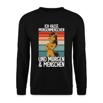 Ich Hasse Morgenmenschen Pferd - Unisex Pullover - Schwarz - Vorne - Alina (178cm) & Michal (187cm)