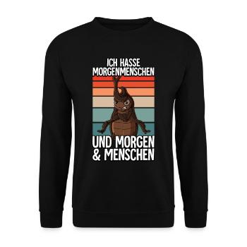 Ich Hasse Morgenmenschen Riesenkäfer - Unisex Pullover - Schwarz - Vorne - Alina (178cm) & Michal (187cm)