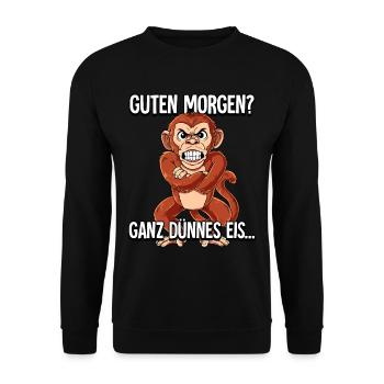 Guten Morgen Ganz Dünnes Eis Affe - Unisex Pullover - Schwarz - Vorne - Alina (178cm) & Michal (187cm)