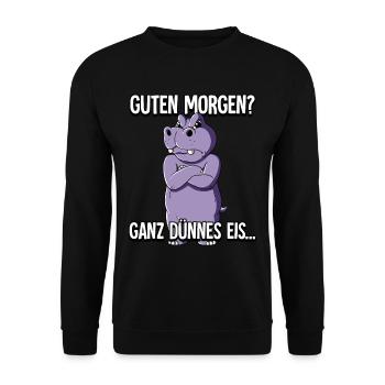 Guten Morgen Ganz Dünnes Eis Nilpferd - Unisex Pullover - Schwarz - Vorne - Alina (178cm) & Michal (187cm)