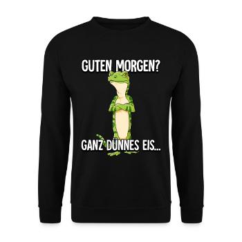 Guten Morgen Ganz Dünnes Eis Gecko - Unisex Pullover - Schwarz - Vorne - Alina (178cm) & Michal (187cm)