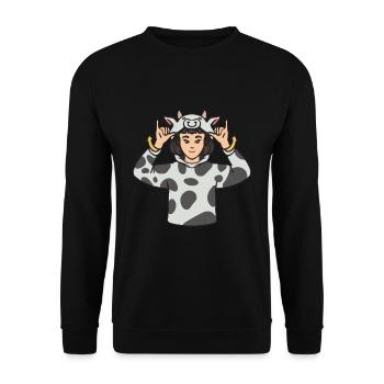 Kuh Tier ASL Hand Geste Taub Taubstumm - Unisex Pullover - Schwarz - Vorne - Alina (178cm) & Michal (187cm)