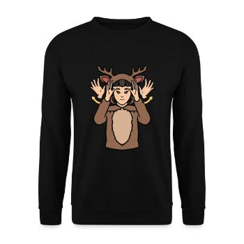 Hirsch Tier ASL Hand Geste Gehörlos - Unisex Pullover - Schwarz - Vorne - Alina (178cm) & Michal (187cm)