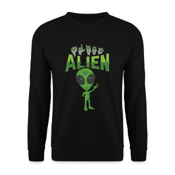 ILY Alien ASL Gebärdensprache - Unisex Pullover - Schwarz - Vorne - Alina (178cm) & Michal (187cm)