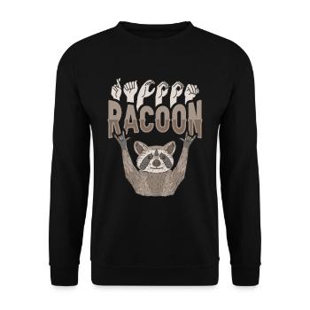 ILY Waschbär ASL Handgesten Gebärdensprache - Unisex Pullover - Schwarz - Vorne - Alina (178cm) & Michal (187cm)