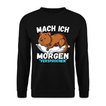 Mach Ich Morgen Versprochen Quokka - Unisex Pullover - Schwarz - Vorne - Alina (178cm) & Michal (187cm)