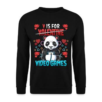 V Is For Video Games Valentinstag Gamer - Unisex Pullover - Schwarz - Vorne - Alina (178cm) & Michal (187cm)