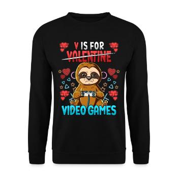 V Is For Video Games Valentine's Day Gamer - Unisex Sweatshirt - black - Front - Alina (178cm) & Michal (187cm)