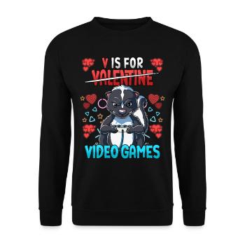 V Is For Video Games Valentinstag Gamer - Unisex Pullover - Schwarz - Vorne - Alina (178cm) & Michal (187cm)