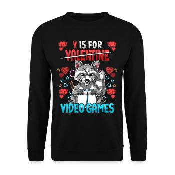 V Is For Video Games Valentinstag Gamer - Unisex Pullover - Schwarz - Vorne - Alina (178cm) & Michal (187cm)