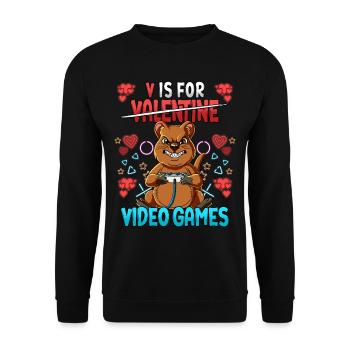 V Is For Video Games Valentinstag Gamer - Unisex Pullover - Schwarz - Vorne - Alina (178cm) & Michal (187cm)