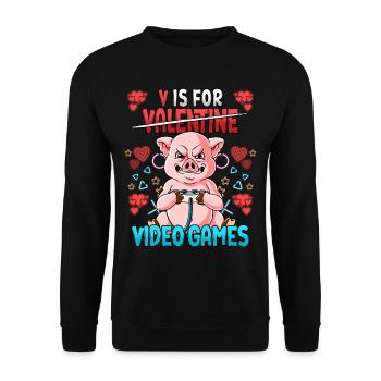 V Is For Video Games Valentine's Day Gamer - Unisex Sweatshirt - black - Front - Alina (178cm) & Michal (187cm)