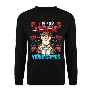 V Is For Video Games Valentinstag Gamer - Unisex Pullover - Schwarz - Vorne - Alina (178cm) & Michal (187cm)