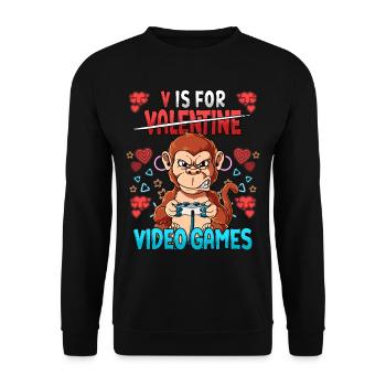 V Is For Video Games Valentinstag Gamer - Unisex Pullover - Schwarz - Vorne - Alina (178cm) & Michal (187cm)