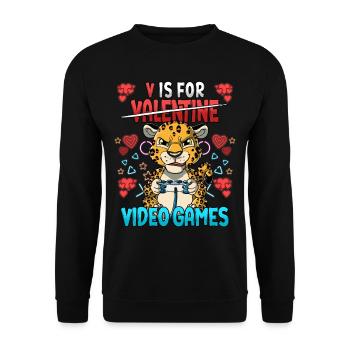 V Is For Video Games Valentinstag Gamer - Unisex Pullover - Schwarz - Vorne - Alina (178cm) & Michal (187cm)